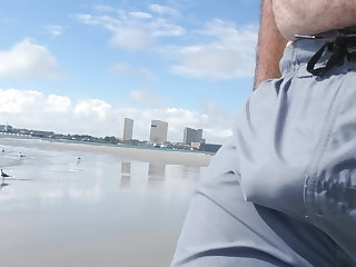 Beach Jerking off on public beach-Big Cum Shot-Hairy Bear