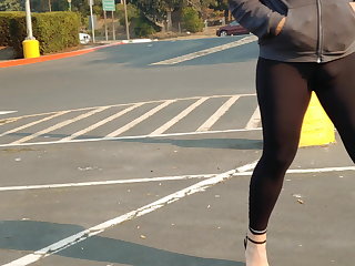 Crossdressing in parking lot Lululemon leggings 4.5inch heel